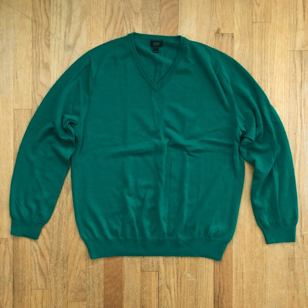 J Crew Merino Wool V-Neck Sweater Green L